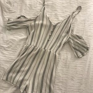 Cute Off the Shoulder Black and White Romper